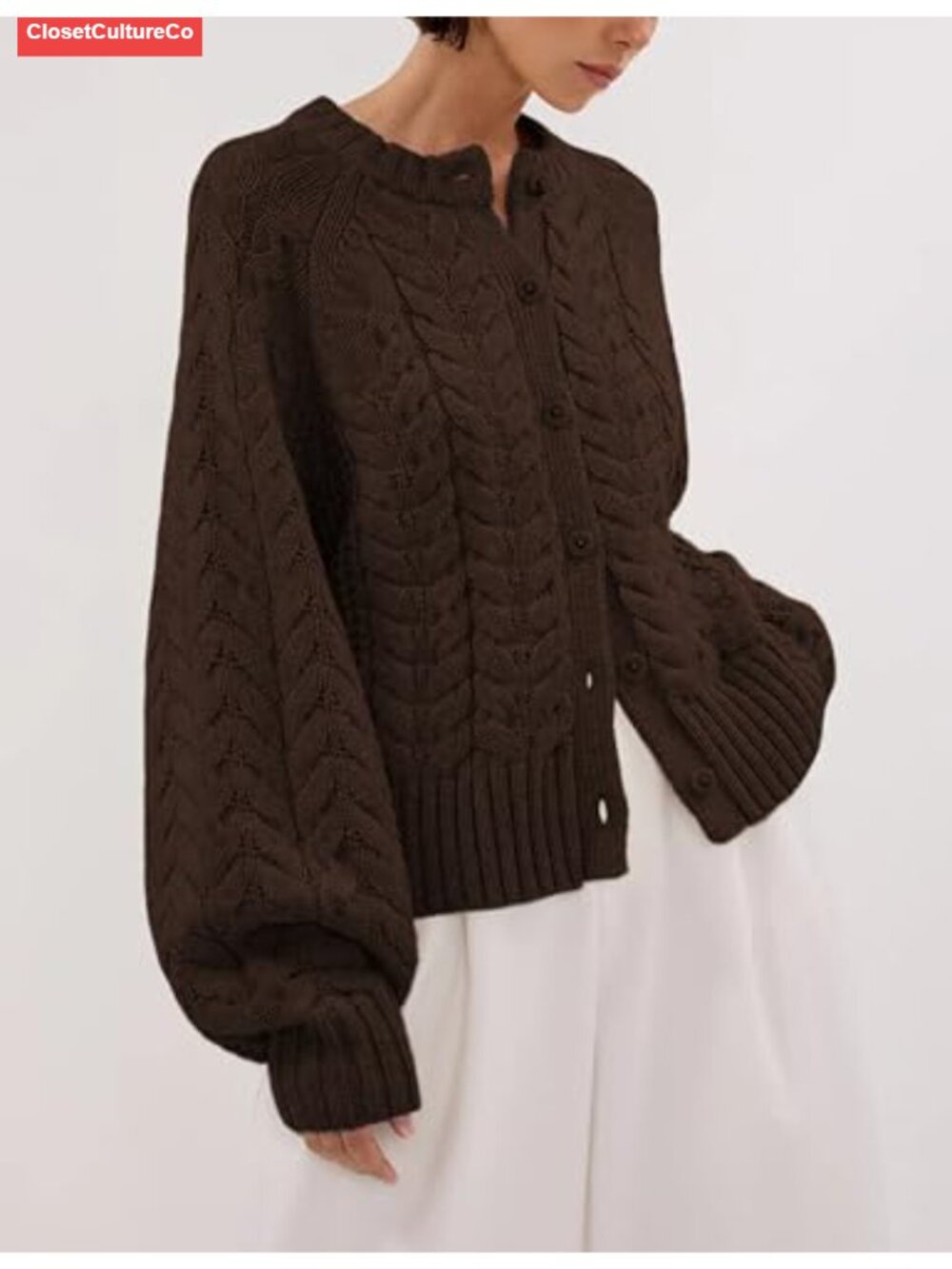 Cable Knit Cardigan Button Open Front Long Sleeve Women's Sweater - Picture 2 of 4